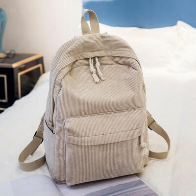 

Soft Fabric Bag Corduroy Design School Striped Backpack For Teenage Girls Women