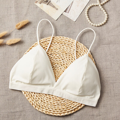 

French Triangle Cup Thread Thin Shoulder Strap Beauty Back Bra Sexy Deep V-Neck Solid Color Tube Top