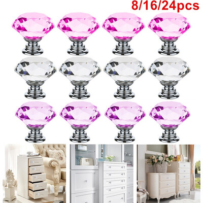 

81624pcs 30mm Crystal Glass Diamond Shape Cupboard Drawer Pull Handle for Cabinet Drawer Chest