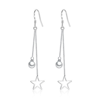 

Fashion Simulated Pearl Star Pendant Long Chain Drop Earrings Bridal Wedding Pearl Jewelry WHE197