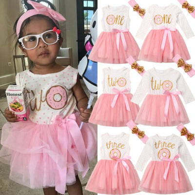 

Newborn Kids Baby Girl Donut SleevelessLong Sleeve Tulle Party Dresses Clothes