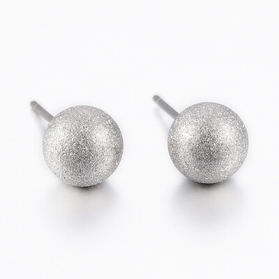 

304 Stainless Steel Ball Stud Earrings Textured Stainless Steel Color 20x8mm Pin 08mm