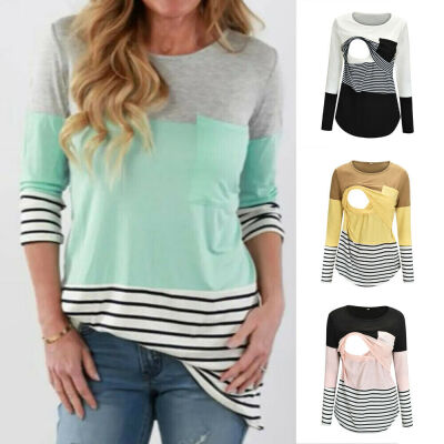 

Women Maternity Clothes Breastfeeding Pregnant Stripe T-Shirt nursing Tops