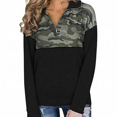 

womens sweatshirt lapel zipper long sleeve printed loose top