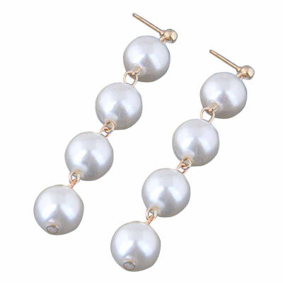 

Women Fashion Faux Pearl Beaded Dangle Long Eardrop Earrings Party Jewelry Gift