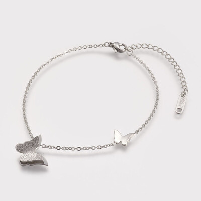 

304 Stainless Steel Anklets with Lobster Clasps&Iron Extender Chains Textured Butterfly Stainless Steel Color 192mm