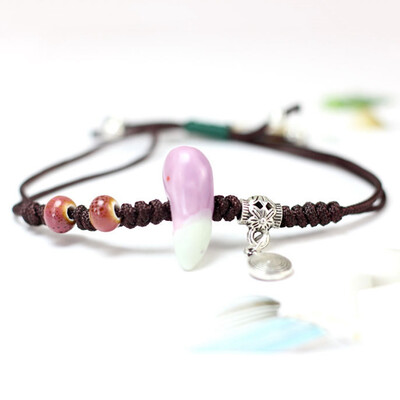 

Ceramic Beaded Charm Bracelet For Women Silver Color Alloy Round Circle Pendant Bracelets Vintage Bangle Ethnic Jewelry