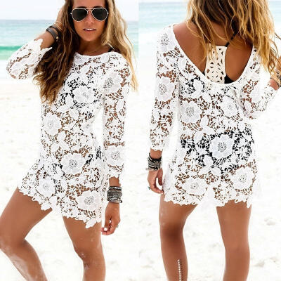 

Fashion Women Sexy Bathing Suit Lace Crochet Bikini Cover Up Swimwear Summer Beach Dress