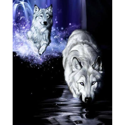 

5D DIY Full Drill Diamond Painting Running White Wolf Cross Stitch Mosaic