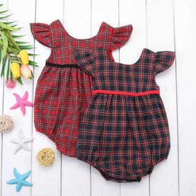 

Kid Toddler Baby Girl Sleeveless Corset Red Blue Plaid Romper Jumpsuit Outfit