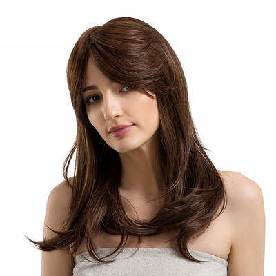 

〖Follure〗Ladies Natural Color Side Parting Long Straight Hair Human Hair Wigs with Bangs