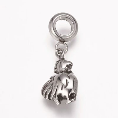 

304 Stainless Steel European Dangle Beads Large Hole Pendants Antique Silver Chinese Zodiac Rooster 2530mm