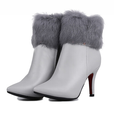 

IDIFU Womens Sexy Faux Fur Pointed Toe Stiletto High Heel Side Zipper Ankle Booties