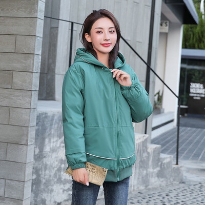 

Toponeto Womens Fashion Short Embroidered Printing Zipper Hooded Jacket Pocket Coats
