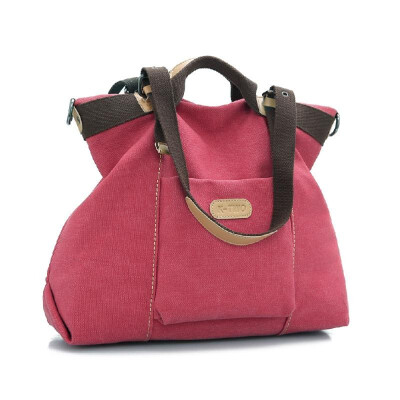 

New Fashion Women Shoulder Bag Canvas Solid PU Trim Zipper Fastening Casual Crossbody Handbag