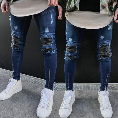 

Mens Ripped Slimfit Skinny Jeans Stretch Denim Distress Frayed Biker Jeans Boys