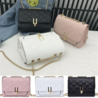 

NEW Women Ladies Shoulder Quilted Handbag Gold Chain Faux Leather Cross Body Bag
