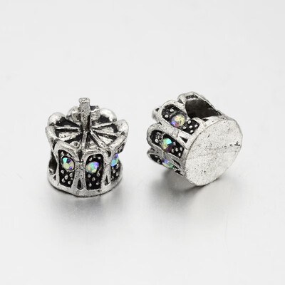 

Antique Silver Plated Alloy Rhinestone European Beads Large Hole Crown Beads Crystal AB 13x12mm Hole 5mm