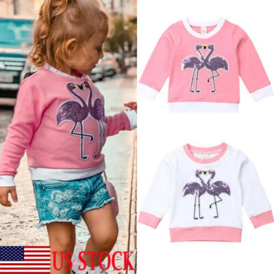 

US Infant Toddler Baby Girls Clothes Flamingo Sweatshirts Sweater Pullover Tops