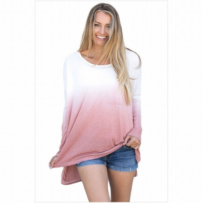 

Round neck long sleeve gradient hem top casual top