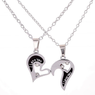 

Mens Women Couple I Love You Rhinestone Heart Pendant Chain Necklace Jewelry