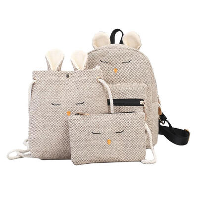 

3pcs Linen Backpack Rabbit Crossbody Bag Clutch Composite Shoulder Bags Set