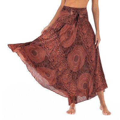 

Roseonmyhand Women Long Hippie Bohemian Gypsy Boho Flowers Elastic Waist Floral Halter Skirt