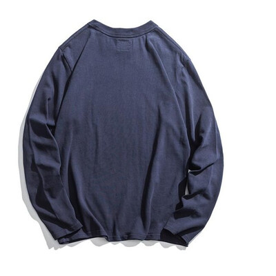 

Autumn Europe&America simple solid color loose shoulder split fork bamboo terry fabric thin section sweater tide mens bottoming shirt