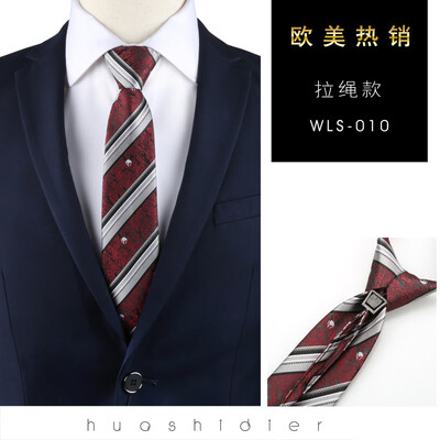 

Spot stripe mens business plaid cashew tie 8CM convenient zipper drawstring cross-border tie custom