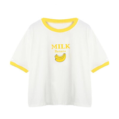 

Nomeni Women Bananas printing Short Sleeve Casual Loose T-Shirt Tops Blouse