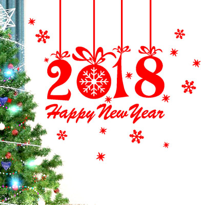 

Tailored 2018 Happy New Year Merry Christmas Wall Sticker Home Shop Windows Decals Decor