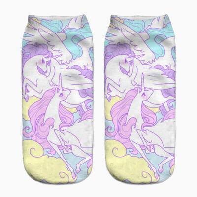 

Lovely Unicorn Print 3D Cotton Short Socks Boat Casual Cartoons Kawaii Ankle Female Cute Art Women Sock Girl Gifts Accessories