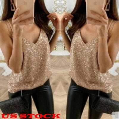 

US Sexy Women Ladies Crop Top Casual Blouse Vest T-Shirt Sleeveless V-Neck Tops