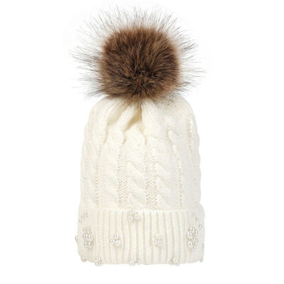 

New Cute Kids Baby Warm Winter Pearl Knit Beanie Fur Pom Pom Hat Crochet Ski Cap