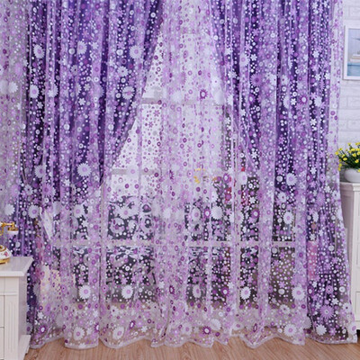 

Quneed decorative Curtains 2018 Print Floral Voile Door Sheer Window Curtains Room Curtain Divider 100X200CM purple curtains