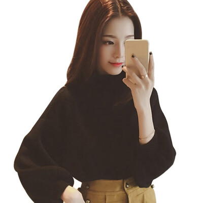 

Womens Casual Long Lantern Sleeve Loose Knitted Turtleneck Sweater Jumper Pullover Solid Tops Female 2019 Autumn New Arrival