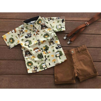 

2PCS Toddler Kids Baby Boy Gentleman Suit Shirt TopsPants Shorts Clothes Outfit