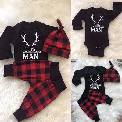 

Newborn Baby Boy Xmas Clothes Jumpsuit Romper BodysuitPantsHat Outfits 3Pcs Sets
