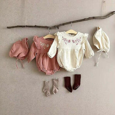 

US Newborn Baby Girl Cotton&Linen Clothes Ruffle Romper Jumpsuit Hat 2PCS Outfit