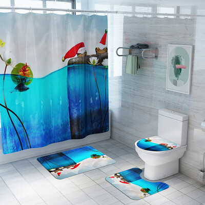 

Tailored Santa Christmas Print Toilet Bathroom Mat And Shower Curtain Four-Piece Set