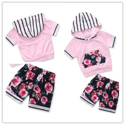 

2018 Hot Sale Summer 2 PCs Fashion Girls Pink Short-sleeved Tops Printed Pants Suits