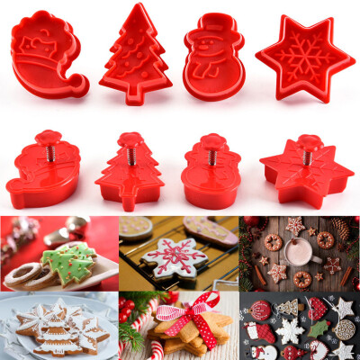 

Siaonvr 4Pcs Christmas Cookie Plunger Cutter Mould Fondant Cake Mold Bake Set