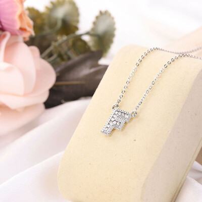 

Fashion Women 26 Double Sided English Alphabet Diamond Silver Color Necklace