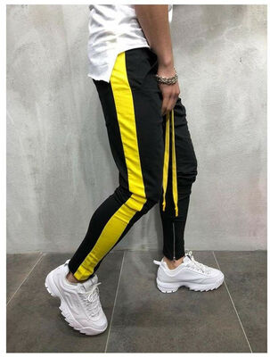 

MEN HIPSTER Jogger Gym Workout TRACK SIDE COLOR STRIPE TRACK ANKLE ZIP PANTS