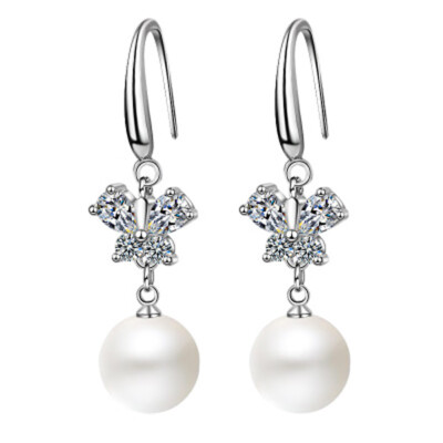 

Bow bowknot Pearl Drop Pearl Earrings Diamond Earrings Drop High end Lovely Jewelry Opal earring