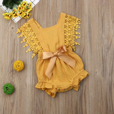 

Solid Newborn Toddler Girls Lace Jumpsuit Bow Bodysuit Romper Summer Clothes