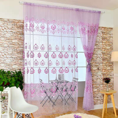 

Floral Tulle Voile Door Window Curtain Drape Panel Sheer Scarf Valances Decor