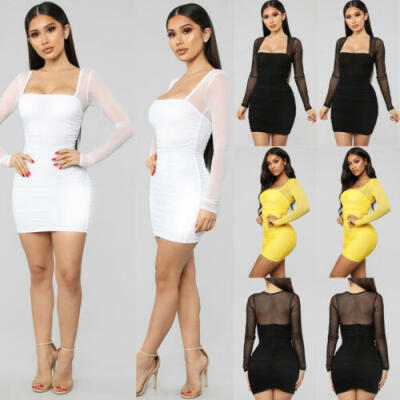 

US Sexy Women Long Sleeve Bandage Bodycon Evening Party Cocktail Club Mini Dress