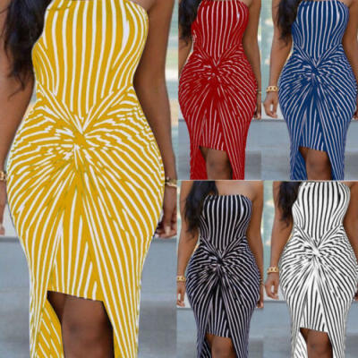 

Ladies Bodycon Stripe Fashion Maxi Dress Womens Sleeveless Skirt Holiday Beach