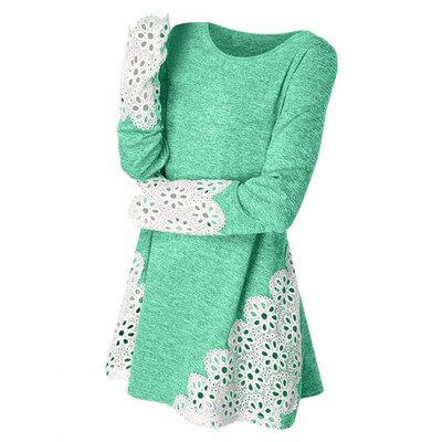 

Nomeni Womens Round Neck Lace Patchwork Shirts Tops Tunic Long Sleeve Blouse BKL